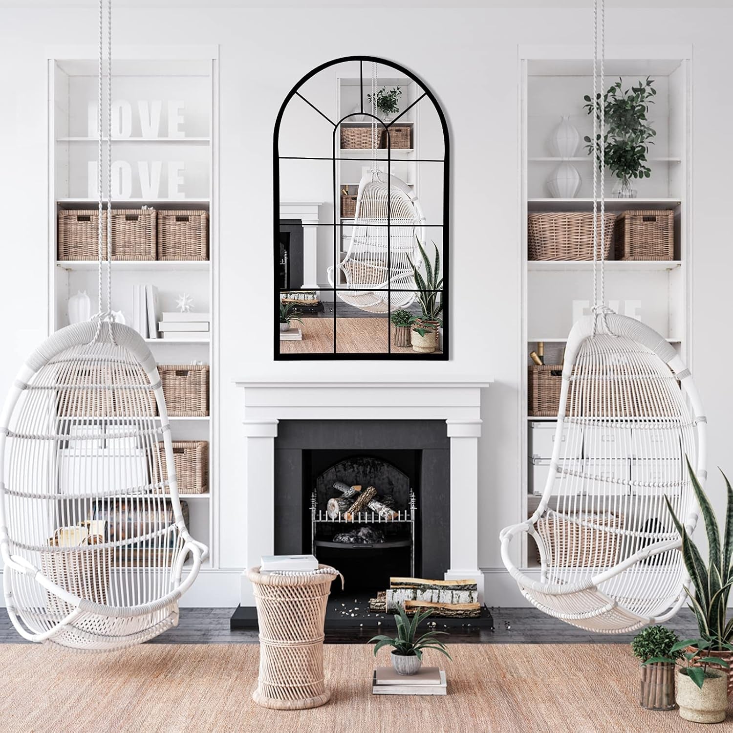 Arched Black Wall Mirror - Decorative Farmhouse Design for Living Room, Bedroom, Entryway, and Bathroom Vanity (41.3” x 24” x 1”)