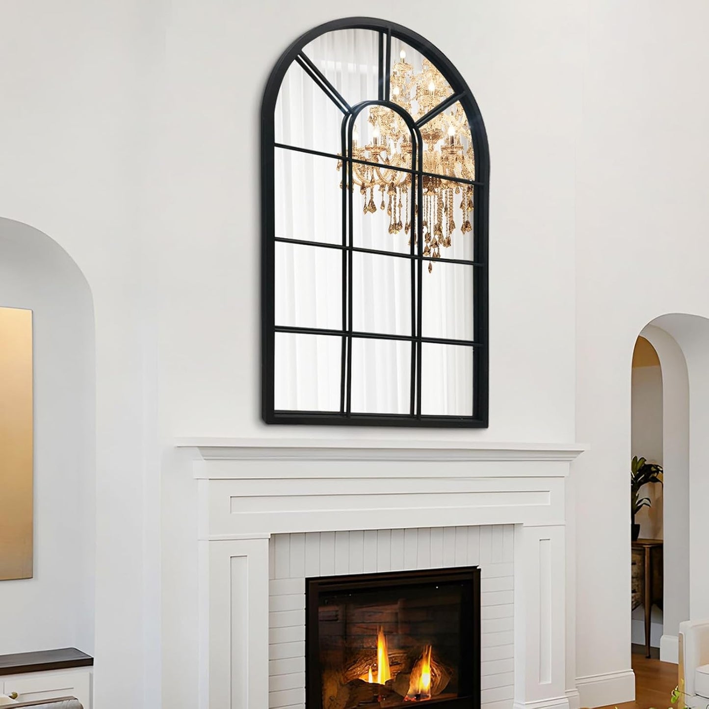 Arched Black Wall Mirror - Decorative Farmhouse Design for Living Room, Bedroom, Entryway, and Bathroom Vanity (41.3” x 24” x 1”)
