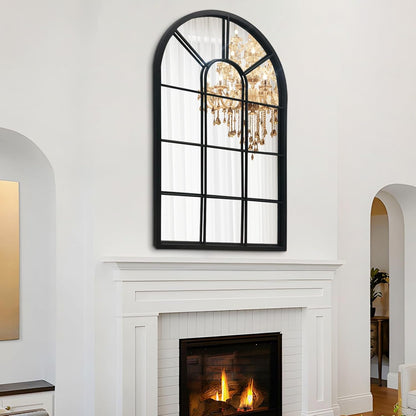 Arched Black Wall Mirror - Decorative Farmhouse Design for Living Room, Bedroom, Entryway, and Bathroom Vanity (41.3” x 24” x 1”)