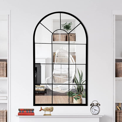 Arched Black Wall Mirror - Decorative Farmhouse Design for Living Room, Bedroom, Entryway, and Bathroom Vanity (41.3” x 24” x 1”)