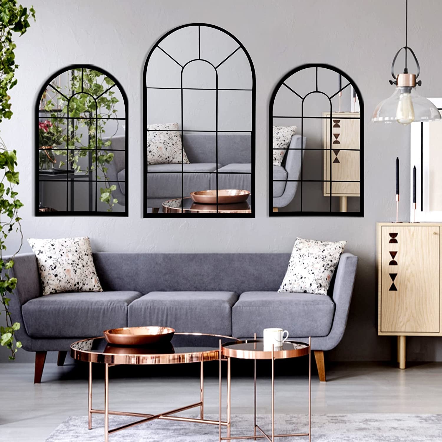 Arched Black Wall Mirror - Decorative Farmhouse Design for Living Room, Bedroom, Entryway, and Bathroom Vanity (41.3” x 24” x 1”)