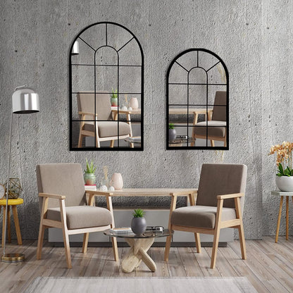Arched Black Wall Mirror - Decorative Farmhouse Design for Living Room, Bedroom, Entryway, and Bathroom Vanity (41.3” x 24” x 1”)